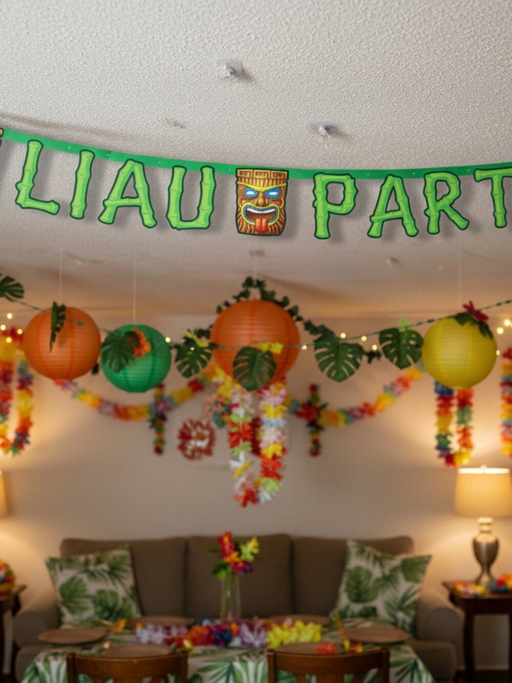 7ft Tiki Luau Party Banner | Tropical Bamboo Summer Pool Party Decor